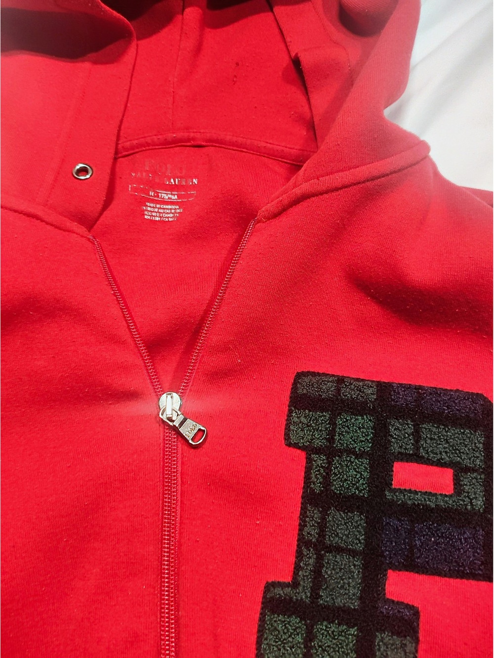 Ralph Lauren Men’s L Red Cotton Full Zip Hooded Hoodie w/ P Logo Patch